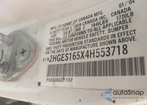 2004 Honda Civic Lx из США, поврежденный, VIN 2HGES165X4H553718